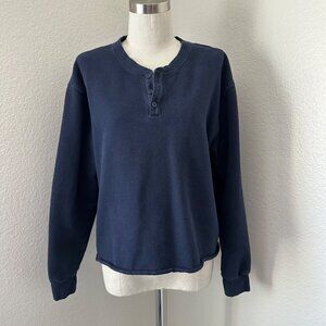 Aritzia Tna Henley Crop Sweatshirt Long Sleeve Cotton Blend Navy Sz L